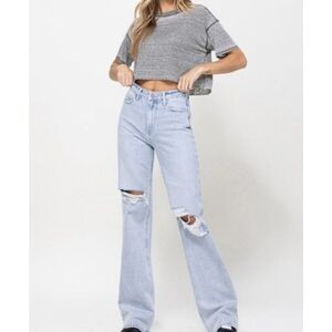 Women's Light Blue Ripped Flare Jeans